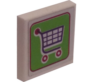 LEGO White Tile 2 x 2 with Shopping Cart Sticker with Groove (3068)