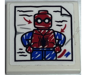 LEGO White Tile 2 x 2 with Spider-Man Drawing Sticker with Groove (3068)