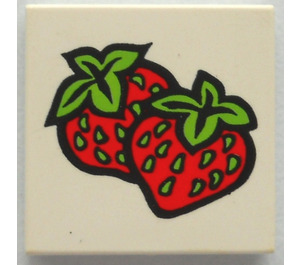 LEGO Hvit Tile 2 x 2 med Strawberries med Rille (3068)