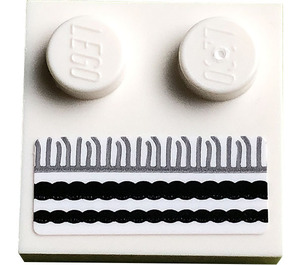 LEGO White Tile 2 x 2 with Studs on Edge with Black Stripes and Medium Stone Gray Tassles Sticker (33909)