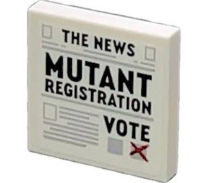 LEGO White Tile 2 x 2 with The News Mutant Registration Vote Sticker with Groove