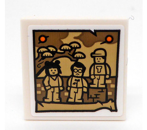 LEGO White Tile 2 x 2 with Three Minifigures Sticker with Groove (3068)