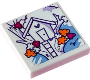 LEGO White Tile 2 x 2 with Treehouse and Flowers Sticker with Groove (3068)