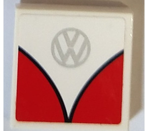 LEGO White Tile 2 x 2 with Volkswagen Logo and Red Curves Sticker with Groove (3068)