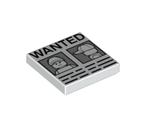 LEGO White Tile 2 x 2 with Wanted Poster with Minfigure with Cap with Groove (3068 / 37471)