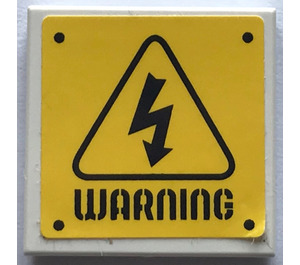 LEGO Weiß Fliese 2 x 2 mit "WARNING" Triangle und Electrical Symbol Aufkleber mit Nut (3068)