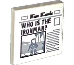 LEGO blanc Tuile 2 x 2 avec WHO IS THE IRONMAN? Autocollant avec rainure (3068)