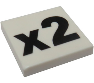 LEGO White Tile 2 x 2 with 'x2' with Groove (87537 / 90818)