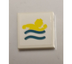 LEGO White Tile 2 x 2 with Yellow Swimming Logo Sticker with Groove (3068)