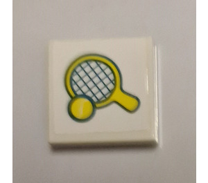 LEGO blanc Tuile 2 x 2 avec Jaune Tennis Racket Autocollant avec rainure (3068)
