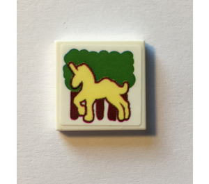 LEGO Wit Tegel 2 x 2 met Geel Unicorn Sticker met groef (3068)