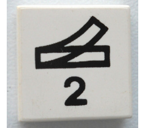 LEGO White Tile 2 x 2 without Groove with Train Track Switch Point Left and "2" without Groove