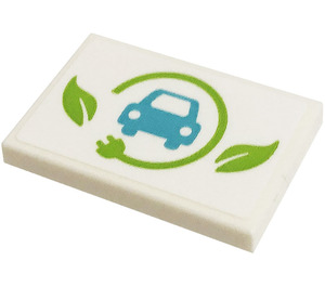 LEGO White Tile 2 x 3 with Car, Leaves, Power Plug Sticker (26603)