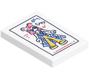 LEGO White Tile 2 x 3 with Clothing Design Drawing Sticker (26603)