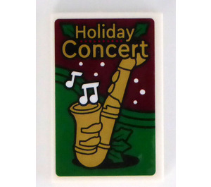LEGO White Tile 2 x 3 with Gold 'Holiday Concert' and Saxophone Sticker (26603)