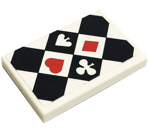 LEGO White Tile 2 x 3 with Heart, Diamond, Club ,Spade, Checkered Sticker (26603)