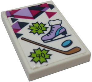 LEGO White Tile 2 x 3 with Hockey Stick, Puck and Figure Skate Sticker (26603)