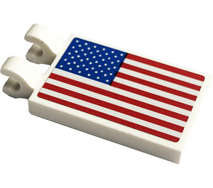 LEGO Weiß Fliese 2 x 3 mit Horizontal Clips mit American Flagge Aufkleber (Dick geöffnete O-Clips) (30350)