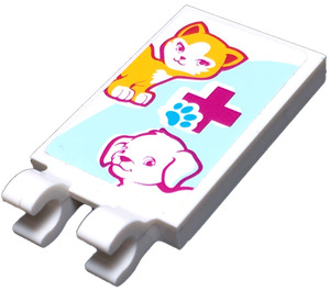 LEGO White Tile 2 x 3 with Horizontal Clips with Cats Sticker ('U' Clips) (30350)