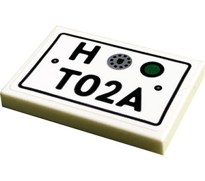 LEGO White Tile 2 x 3 with License Plate, Black 'H' and 'T02A' Sticker (26603)