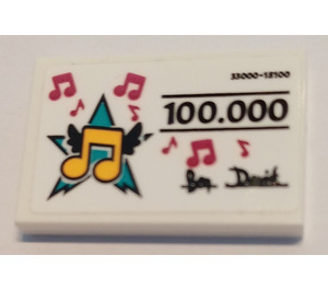 LEGO Weiß Fliese 2 x 3 mit Music Notes mit Schwarz Wings und '100.000' Aufkleber (26603)