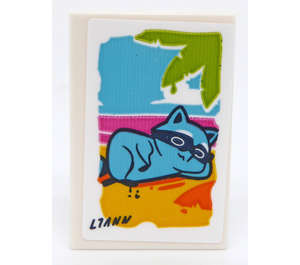 LEGO White Tile 2 x 3 with Paiting by Liann of a Hamster Lying on the Beach Sticker (26603)