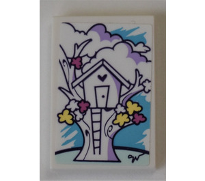 LEGO White Tile 2 x 3 with Picture of Treehouse Sticker (26603)
