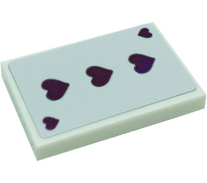 LEGO White Tile 2 x 3 with Playing Card 3 of Hearts Sticker (26603)