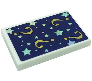 LEGO White Tile 2 x 3 with Silver Dots, Stars and Question Marks Sticker (26603)