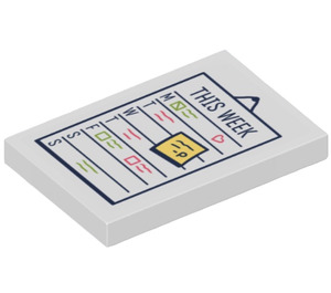 LEGO White Tile 2 x 3 with ‘THIS WEEK’ Timetable Sticker (26603)