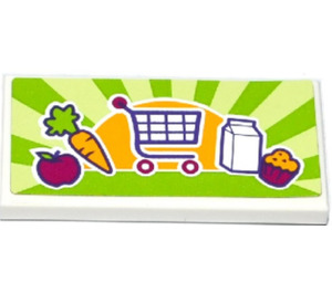 LEGO White Tile 2 x 4 with Apple, Carrot, Shopping Cart / Trolley Sticker (87079)