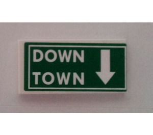 LEGO White Tile 2 x 4 with 'DOWN TOWN' and White Arrow Sticker (87079)