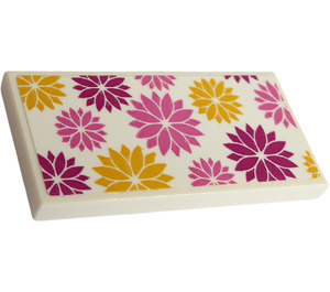LEGO White Tile 2 x 4 with Flowers Sticker (87079)