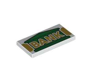 LEGO Hvit Tile 2 x 4 med Gold og Grønn Bank Sign (66544 / 87079)