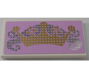 LEGO White Tile 2 x 4 with gold Crown and Silver Swirl Sticker (87079)
