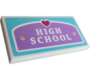 LEGO White Tile 2 x 4 with High School Sign and Heart Sticker (87079)