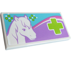 LEGO White Tile 2 x 4 with Horse and Vet Emergency Cross Sticker (87079)