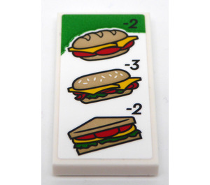 LEGO White Tile 2 x 4 with Hot Dog and Sandwiches Sticker (87079)