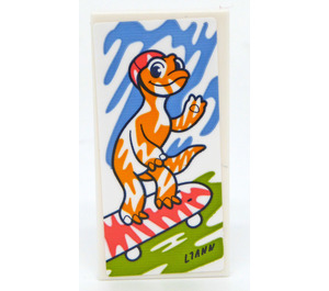 LEGO White Tile 2 x 4 with Painting of an Animal on a Skate Board Sticker (87079)