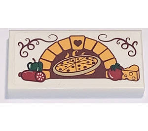 LEGO White Tile 2 x 4 with Pizza Oven Sticker (87079)