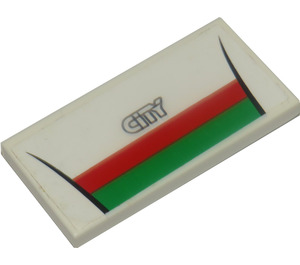 LEGO White Tile 2 x 4 with Red and Green Stripes and 'CITY' Sticker (87079)