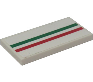 LEGO blanc Tuile 2 x 4 avec rouge et Green Rayures Autocollant (87079)