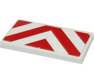 LEGO White Tile 2 x 4 with Red and White Chevron Danger Stripes Sticker (87079)