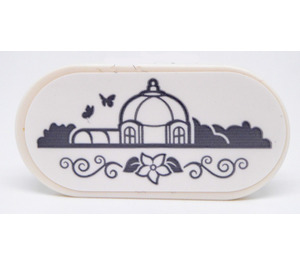LEGO White Tile 2 x 4 with Rounded Ends with Butterfly and Plant and Dome Building Sticker (66857)