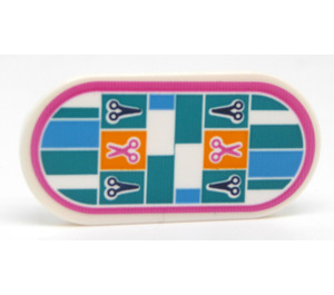 LEGO White Tile 2 x 4 with Rounded Ends with Dark Turquoise and Dark Azure Stripes and 6 Scissors Sticker (66857)