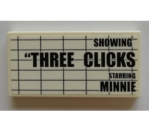 LEGO White Tile 2 x 4 with 'SHOWING THREE CLICKS STARRING MINNIE' Movie Sign Sticker (87079)