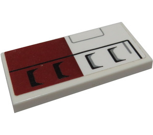 LEGO Wit Tegel 2 x 4 met Vents en Dark Rood en Wit Vierkant (Links) Sticker (87079)