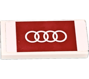 LEGO White Tile 2 x 4 with White Audi Emblem on red background Sticker (87079)