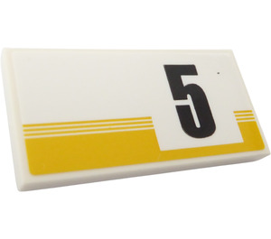 LEGO White Tile 2 x 4 with Yellow Part and "5" Left Sticker (87079)