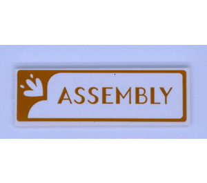 LEGO White Tile 2 x 6 with Gold 'ASSEMBLY' Sticker (69729)
